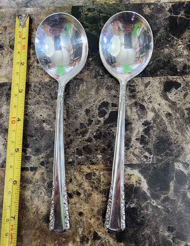 👌LOT OF 2 MID CENTURY c1951 MAY QUEEN 👸 SILVERPLATED GUMBO SOUP SPOONS 🥣 - 第 6/10 張圖片