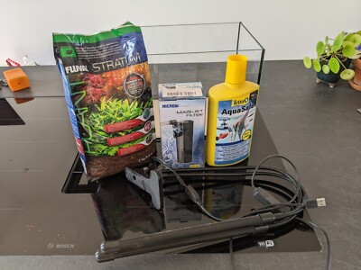 12L Fish Tank Kit with Water Pump, plant light, soil, aqua safe, guppy box