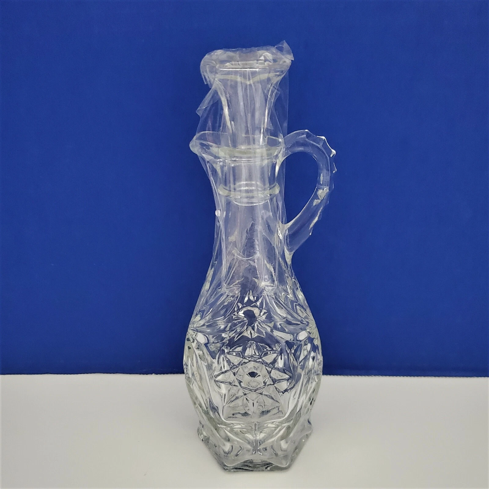 Anchor Hocking Glass Oil Vinegar Bottle Cruet w/Topper Star of David.