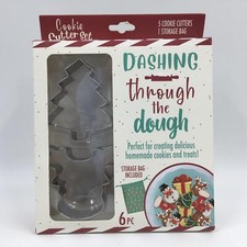 Dashing Through the Dough Cookie Cutter Set w/Storage Bag - Christmas Gift - New