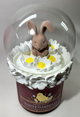 Bath & Body Works White Gardenia 3-wick Candle + Snowglobe Flocked Bunny Lid  