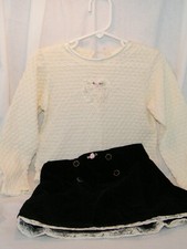 Sparkle Holiday Outfit Off White Heart Top Black Velour Skirt Sizes 4 6