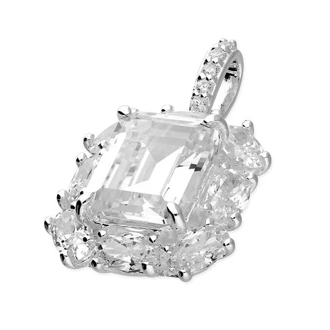 Empire Baguette Zircone Ciondolo Argento Sterling 925 Marchiato Tutti Catena - Immagine 3 di 3