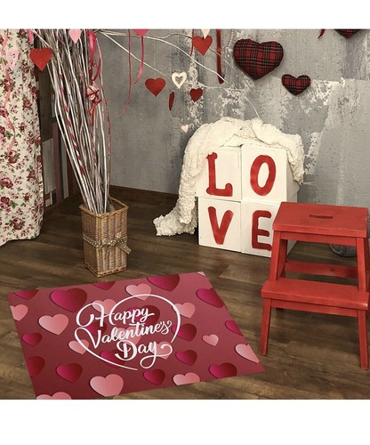 Happy Valentine's Day Heart Shaped Pattern Door Mat Rug 15.7"x23.6" - Picture 8 of 10