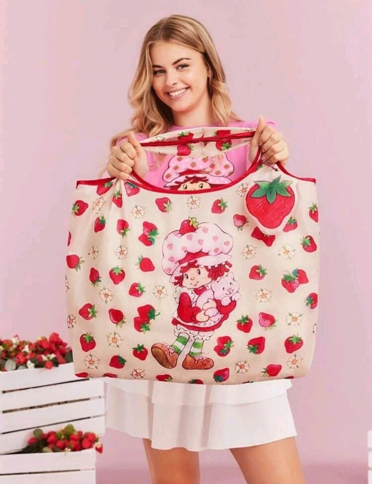 Strawberry Shortcake Reusable Folding Bag Purse Shopping Gift Present Girl New - Image 3 of 4