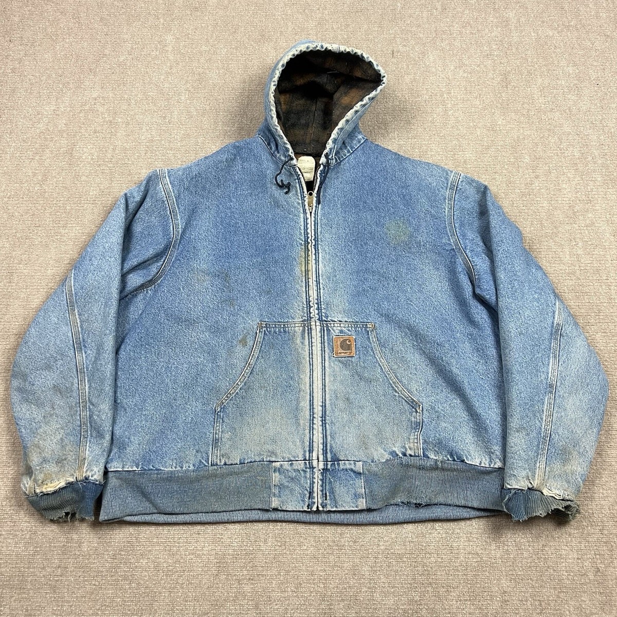 Vintage 90s Carhartt J08DST Denim Jean Workwear Jacket Mens