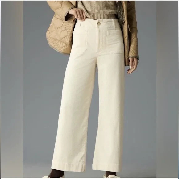 Maeve The Colette Wide Leg Corduroy Pants White Patch Pocket