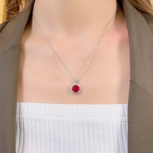 Lab Grown Ruby Pendant, 18K Gold Vermeil Gemstone Necklace Jewelry - Picture 4 of 10