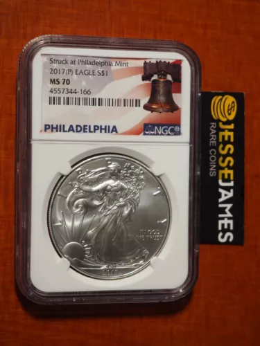 2017 (P) SILVER EAGLE NGC MS70 STRUCK AT PHILADELPHIA MINT LIBERTY BELL LABEL