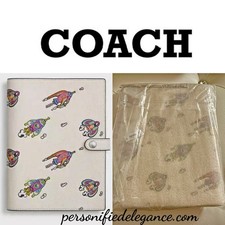 NEW Coach Rocket Print Chalk Multi Refined Pebble Leather Notebook Journal