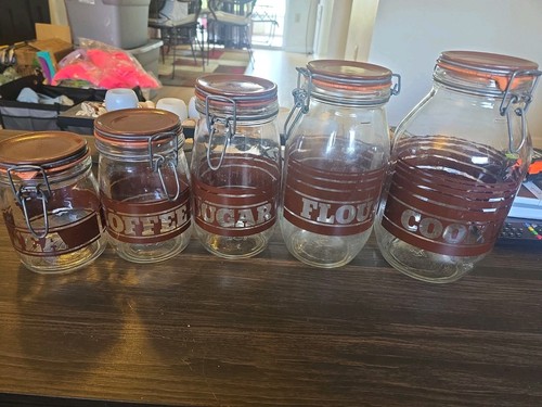 Vintage 1970s Canister Bundle Rare 5 Pieces Old School Cool
