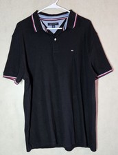 Tommy Hilfiger Polo Shirt Mens XL Black Short Sleeve Flag Logo Classic Fit