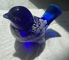 Fenton Art Glass Cobalt Blue Bird Canaan Valley Series Hand Painted Signed