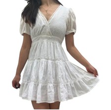 Zara WHITE LACE INSERT DRESS WITH BALLON SLEEVES MEDIUM cottate core mini Size M