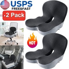 2 Pack Memory Foam Seat Cushion Lumbar Support Pillow Back Sciatica Pain Relief