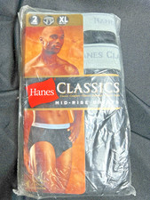 NOS Vintage 2003 HANES Classics Mid-Rise Briefs Men's 2 Pack Black XL 40-42 