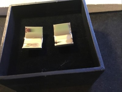 Shiny Silver Tone Plain Cufflinks Curved Face VGC  (Reflections In Photo)