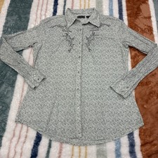 Wrangler Womens Shirt Medium Green Geometric Pearl Snap Western Pattern LS 1323