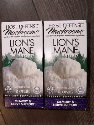 Host Defense Mushrooms Lot Of 2 Lion's Mane Memory & Nerve  - 60 Caps Ex 03/29