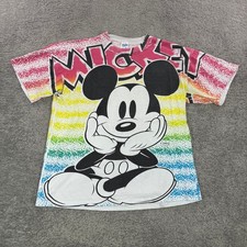 Vintage Velva Sheen Mickey Mouse T-Shirt XL All Over Print Rainbow Made in USA