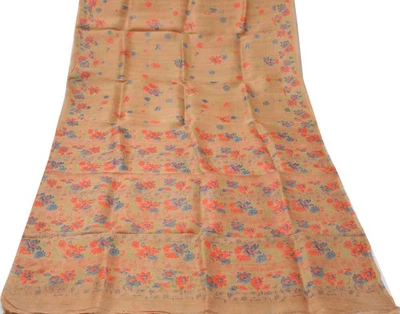 Sushila Vintage indischer Sari 100 % reine Seide bedruckt Blumen Handarbeit 5... - Bild 1 von 4