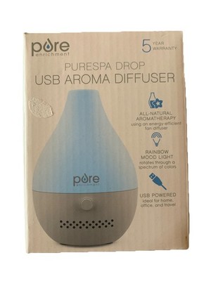 NEW PureSpa Drop Aroma Diffuser: USB Powered, Rainbow Mood Light, Aromatherapy