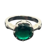 Silver tone green faux stone cocktail ring size 6