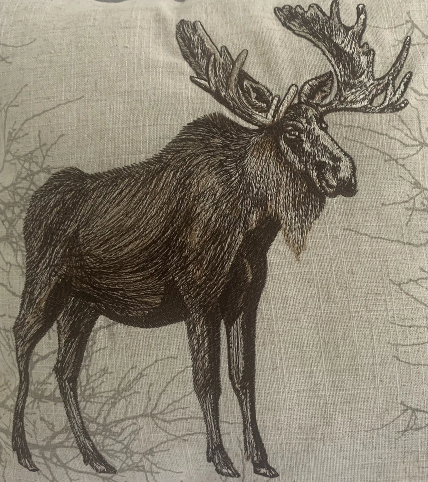 Moose Stag Elk Embroid Lodge Cabin Hunt Cottage Accent Throw Pillow Man Cave 17” - Image 2 of 4