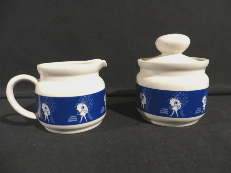 Vintage 3Pc.Morton Salt 'When It Rain's It Pour bys' Sugar Bowl and Creamer