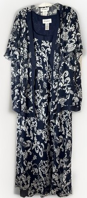Studio I Maxi Navy Floral Two-Piece Women s Dress 28W Polyester - Plus Size