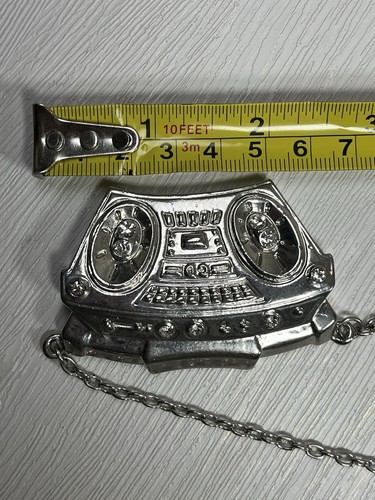 Retro Radio Ghetto Blaster Boombox Rhinestone Pendant Necklace Silver Tone 356 - Picture 10 of 13