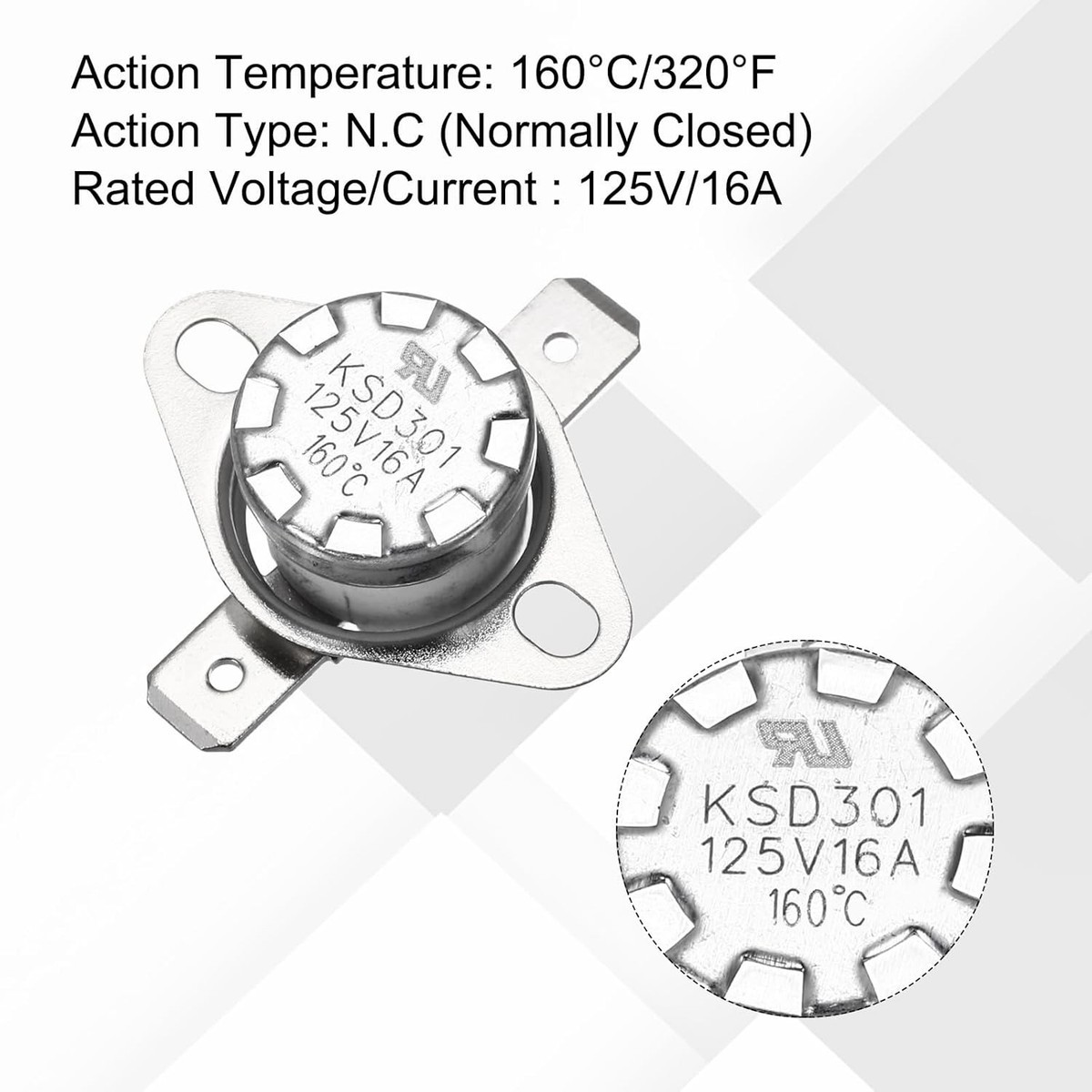 QUARKZMAN Termostato KSD301 130°C/266°F 16A Normalmente Chiuso N.C Regola Interruttore di Temperatura a Disco Snap per Microonde, Forno, Macchina da Caffè 8pz, Materiale Ceramico