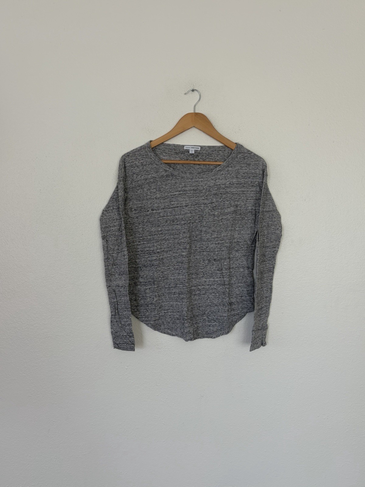 James Perse Standard Women’s Grey 100% Cotton Long Sleeve Pocket Tee XS Used