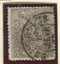 BELGIUM; 1867 early classic perf Lion type issue fine used 5c. value