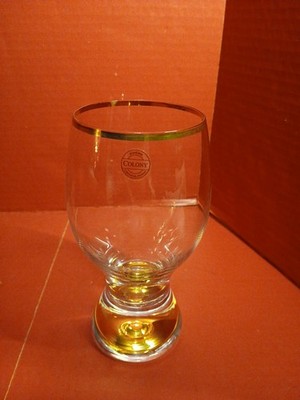 MCM Colony Czechoslovakian Crystal Beer Glass Gold Rim & Bottom 7'' 