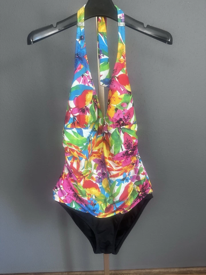 Танкини CHAPS мужские размер 12 1 шт. с бретелью через шею яркие с цветочным узором гавайские пляжные круизные - Изображение 2 из 4