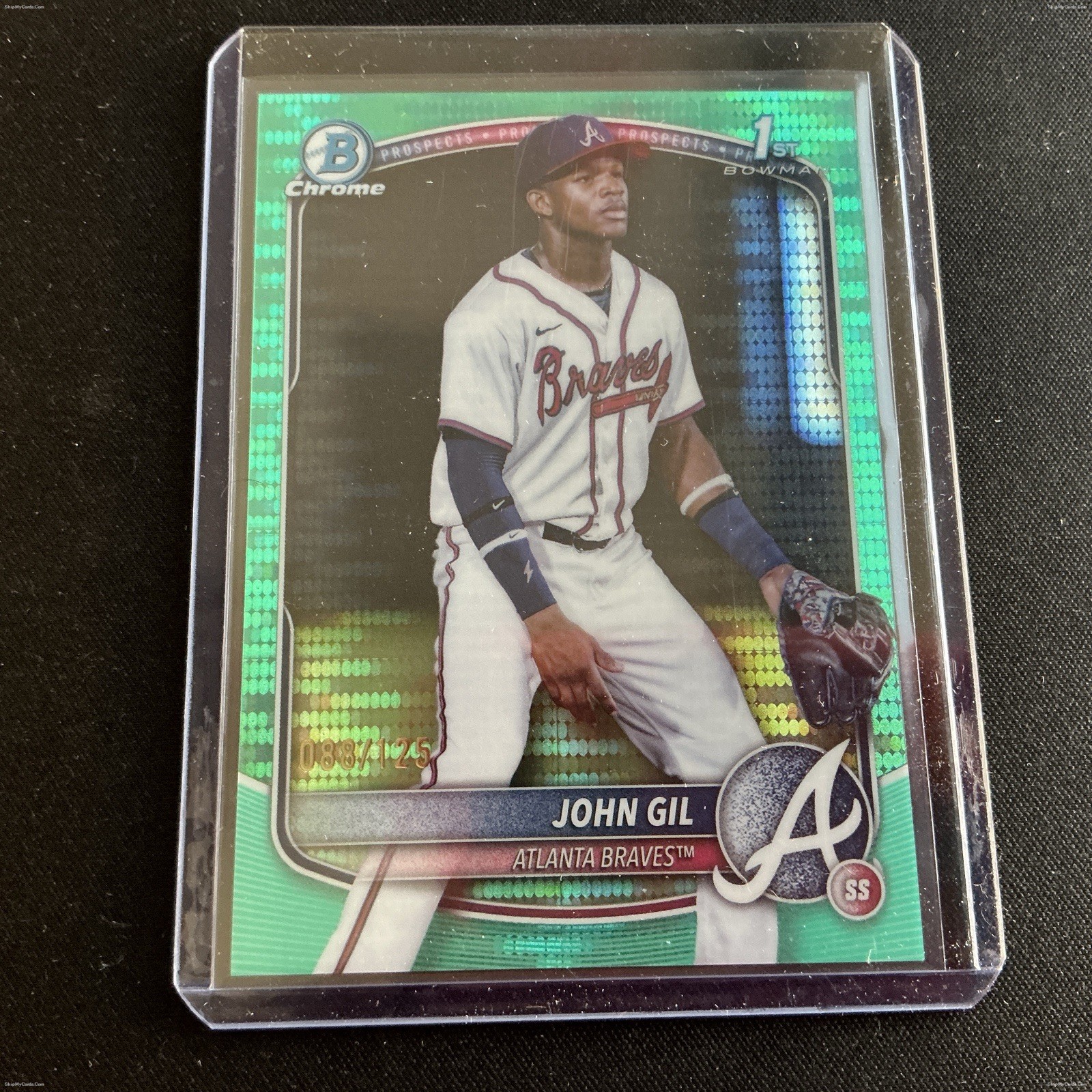 John Gil 2025 Bowman Chrome #BCP-172 Aqua Pulsar SP /125 1st Bowman Braves