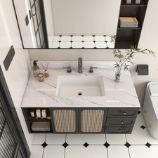 43in Marble Vanity Top White 3 Faucet Holes Undermount Sink Backsplash Carrara