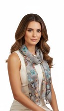 Gray Women's Scarf Chiffon Butterfly Print Wrap in Blue Brown