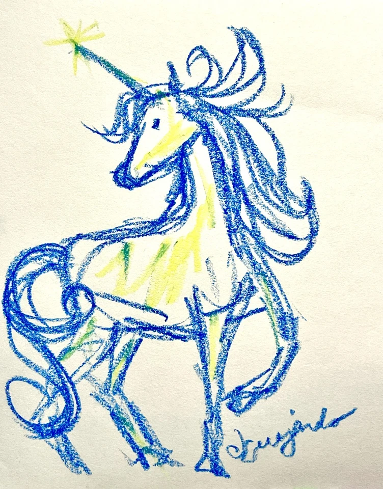 瓜哈多独角兽雪皇后原版素描 11X8.5 纸签名艺术 — 第 2/4 张图片