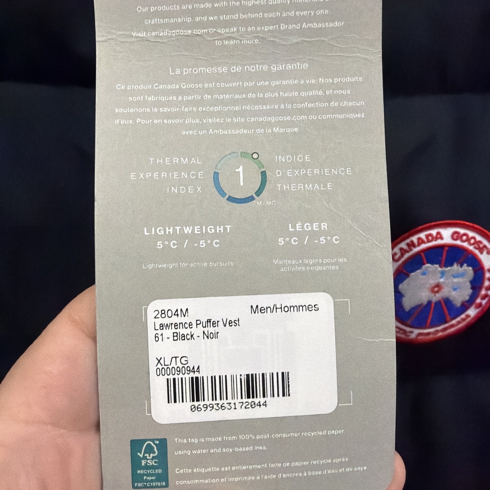 Authentic Canada Goose Lawrence Puffer Vest Men’s XL Black – Brand New with Tags image 3