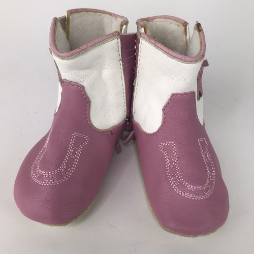 Botas de Vaquera de Cuero Cowbabies Talla 0-6 Meses S Rosa Pony Caballo Flecos - Imagen 2 de 12