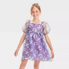 GIRLS 8 JACK SKELLINGTON NIGHTMARE BEFORE CHRISTMAS PUFF SLEEVE PURPLE DRESS NEW