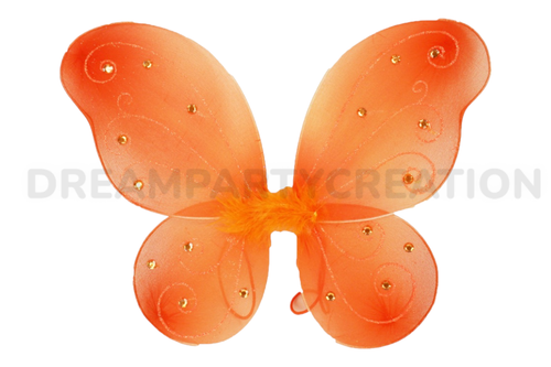 ORANGE Butterfly Fairy Organza Nylon WINGS Glitter & Gemstones Choose Size