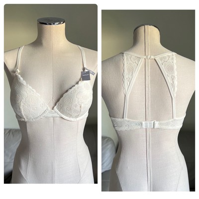 NEW Aerie Plunge Lace Push Up  Bra Sz 34 B Cream Racer Back
