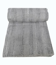 Indian Block Print Kantha Handmade Quilt Twin Cotton Bedspread Blanket Throw