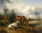 Two horses on the pasture Giclee Art Oil painting HD printed on canvas L3117