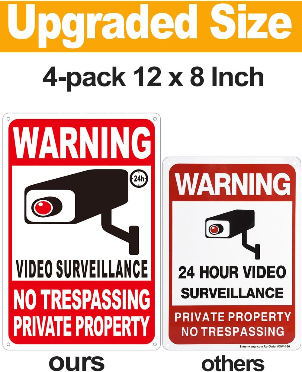 4-Pack No Trespassing Signs – 12"x8" Reflective Security Surveillance