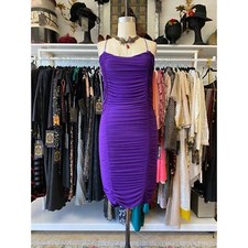 nasty gal purple slinky coffin dress, ruched bandage body con cocktail, medium