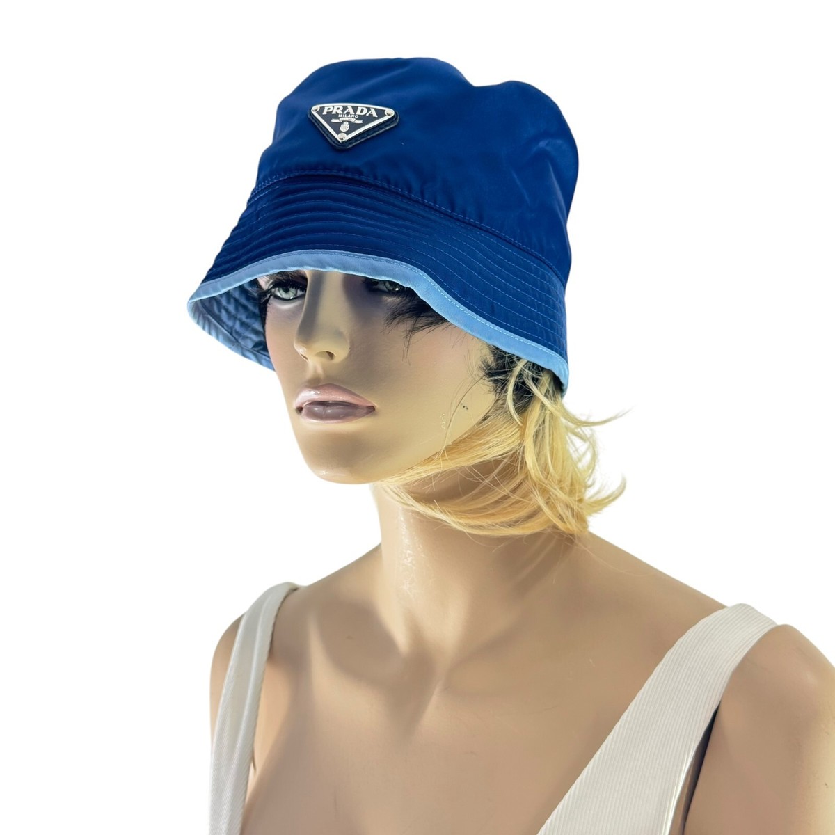プラダ/バケットハット PRADA Re-Nylon Metal Triangle Logo Mens Padded Bucket Hat M